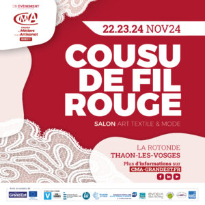 affiche salon Cousu de fils rouge, dans les tons rouge et blancs